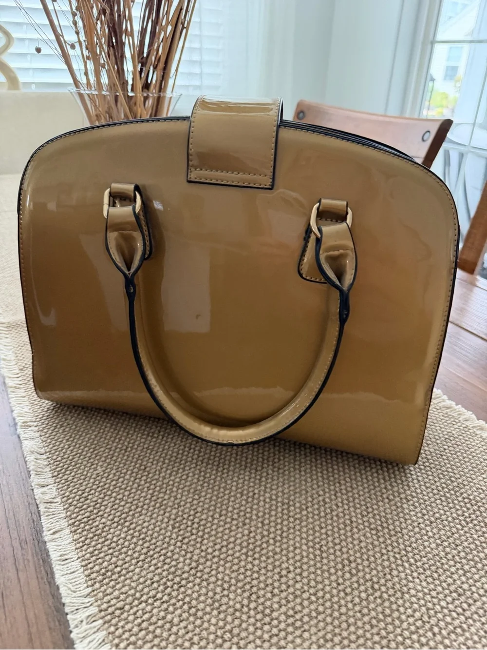 Leopard Print Dome Satchel Handbag in Tan and Black